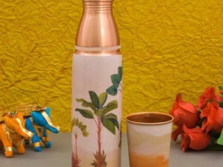 Dazzert Printed Pure Copper Water Bottle 950 ml with 1 Tumbler 250 ml