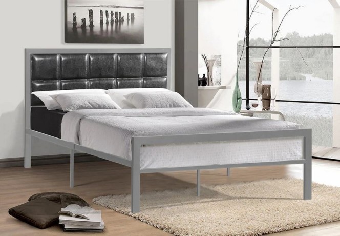 bebelelo-claude-grey-metal-platform-single-bed-with-padded-black-headboard-big-0