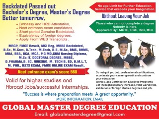 Backdated Passed out Bachelor's Degree, Master's Degree, No study exam required