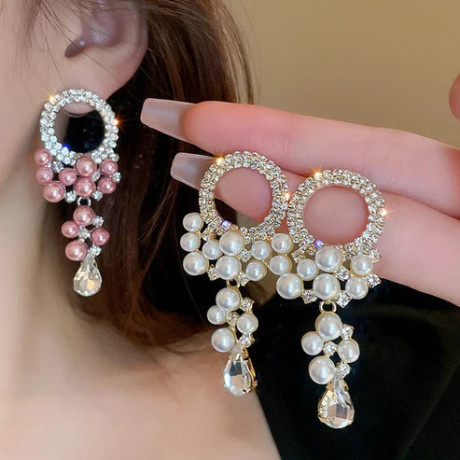 luxury-chic-crystal-round-white-pink-pearl-tassel-earrings-for-women-big-0