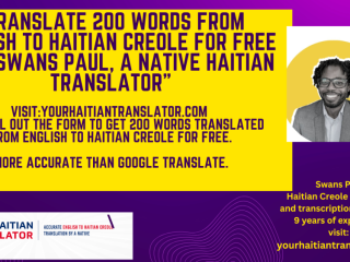 Free Haitian Creole Translation (Translate up to 200 words from English to Haitian Creole)