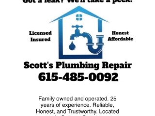 Got a leak? Well take a peek! Call Scotts Plumbing Repair today! 615 485 0092