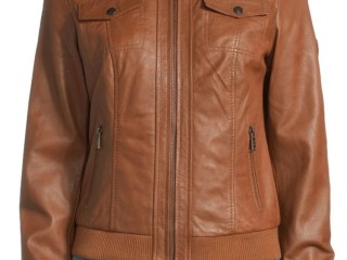 Your Next Favorite Jacket: Brown Leather Bomber with Turn Down Collar