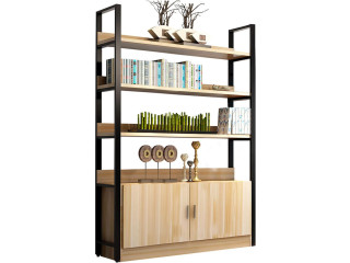 2 Doors Floor Standing 4 Tiers Bookcase Display Shelf