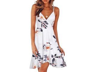 ULTRANICE Women's Summer Dresses 2024 Spring Floral V Neck Adjustable Spaghetti Casual Beach Outfits Clothes Flowy Wrap Dress