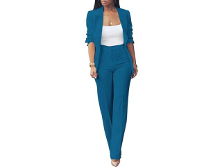 Womens Fall Fashion 2 Piece Blazer Sets Open Front Blazers and Slim Fit Pants Suits Set