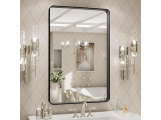 LOAAO 20X28 Inch Black Metal Framed Bathroom Mirror