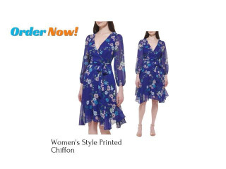 Women's Style Hankerchief Hem Wrap 3/4 Sleeve Printed Chiffon(-76% save)
